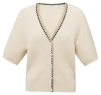 YAYA - Rib Cardigan with Stitch detail in Summer Sand