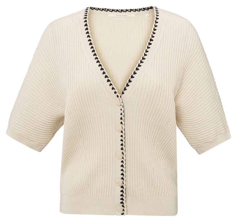 YAYA - Rib Cardigan with Stitch detail in Summer Sand