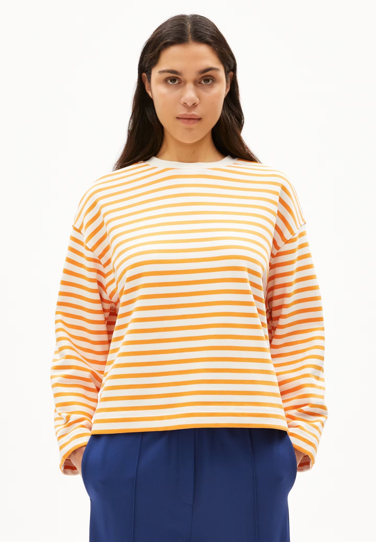 ArmedAngels - Frankaa Maarlen Stripe Sweatshirt in Undyed-Tangerine