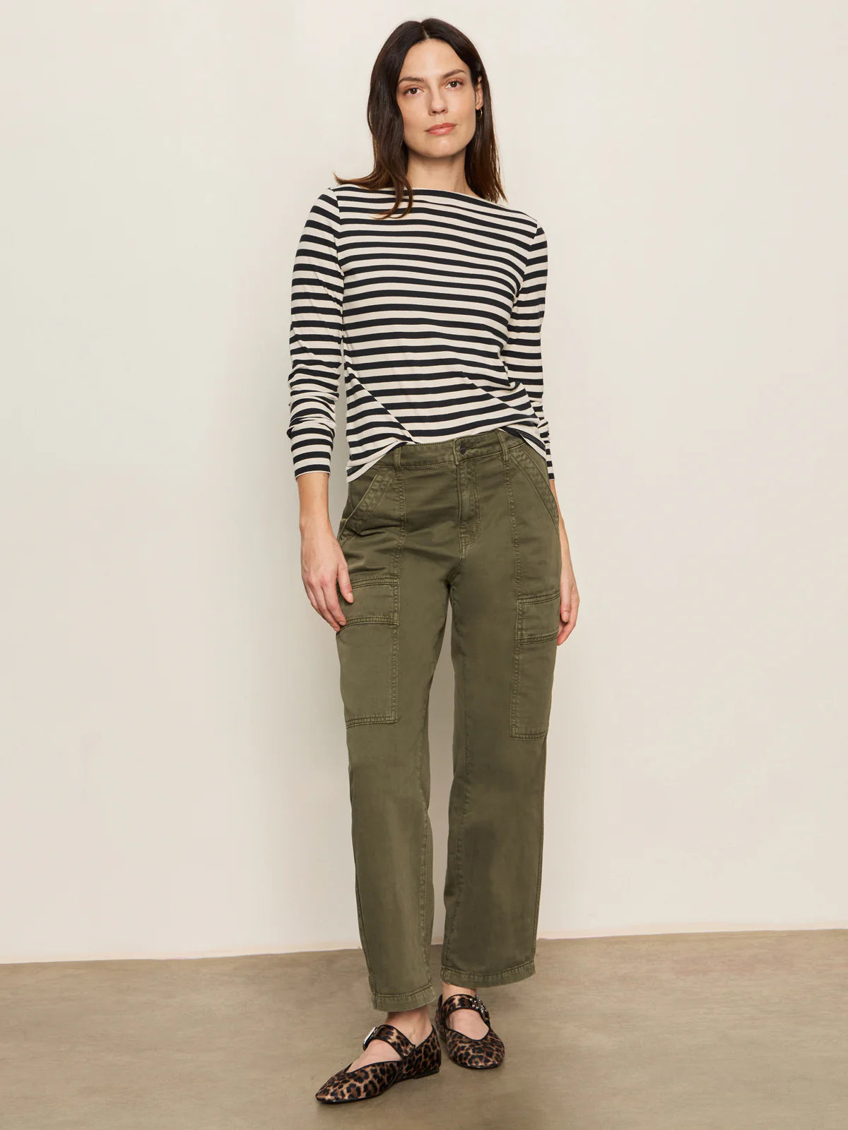 Sanctuary - Longsleeve Boatneck Tee in Light Oat/Black Stripe