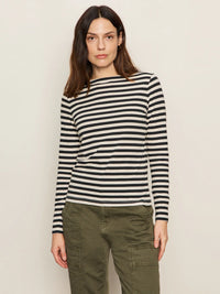 Sanctuary - Longsleeve Boatneck Tee in Light Oat/Black Stripe