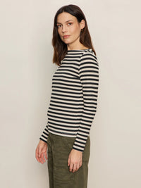 Sanctuary - Longsleeve Boatneck Tee in Light Oat/Black Stripe