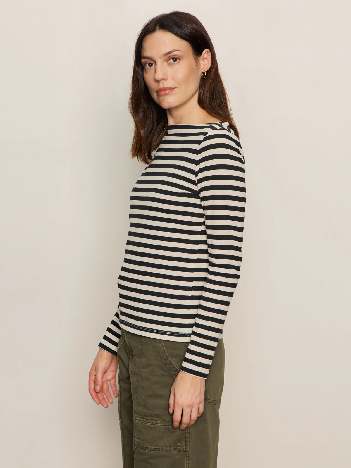 Sanctuary - Longsleeve Boatneck Tee in Light Oat/Black Stripe