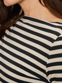 Sanctuary - Longsleeve Boatneck Tee in Light Oat/Black Stripe