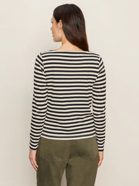 Sanctuary - Longsleeve Boatneck Tee in Light Oat/Black Stripe