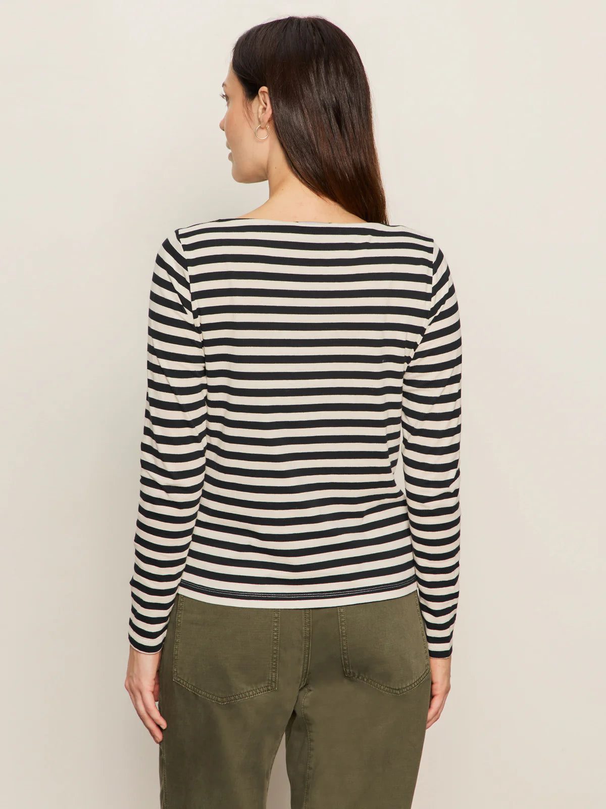Sanctuary - Longsleeve Boatneck Tee in Light Oat/Black Stripe