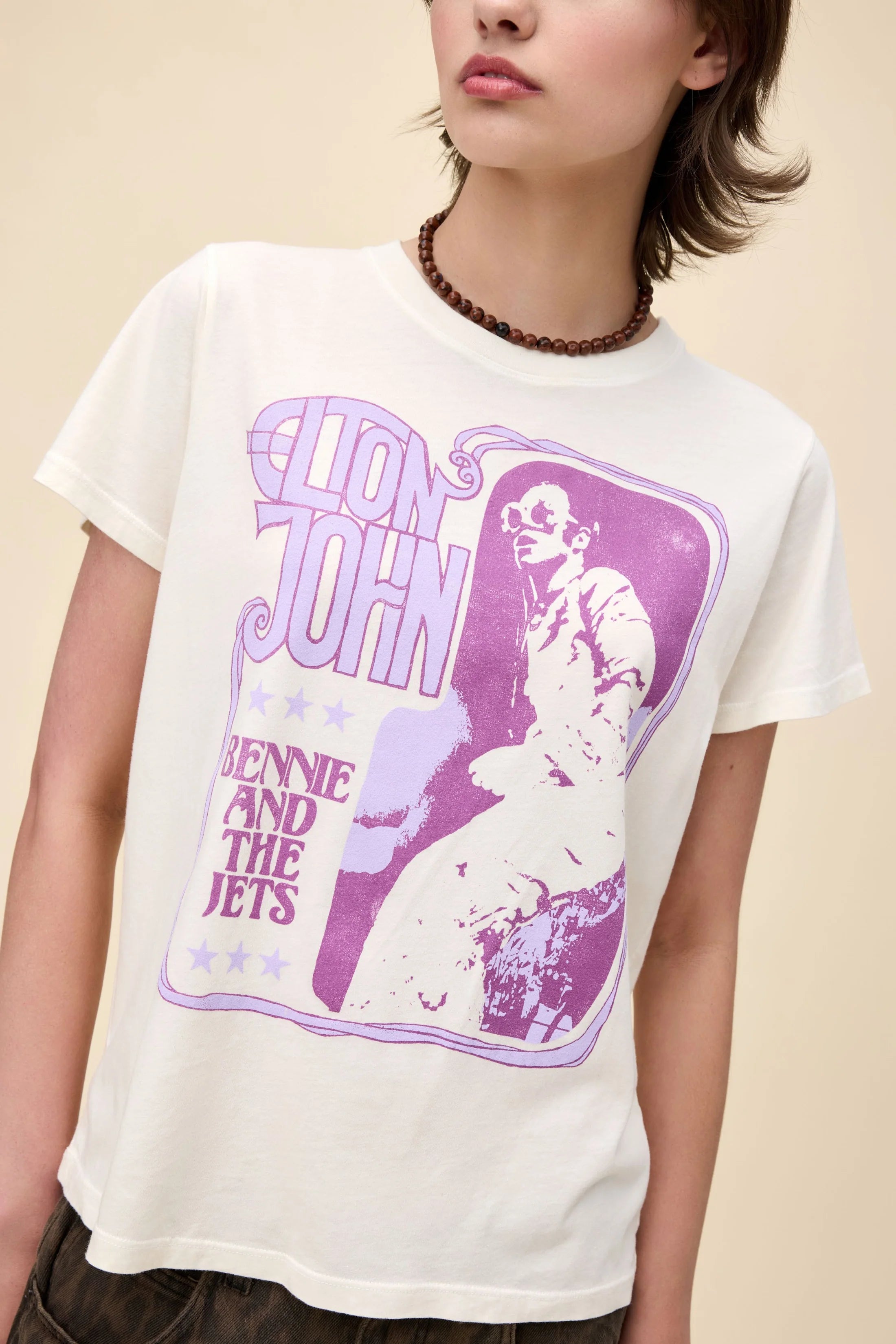DAYDREAMER - Elton John Beenie & The Jets Tee in Stone Vintage