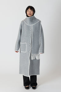 Lyla & Luxe - Delaney - Long Coat w/ Scarf Whip Stitch in Medium Grey
