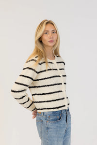 Lyla & Luxe - Diana Eco Cardigan in Beige/Black Stripe