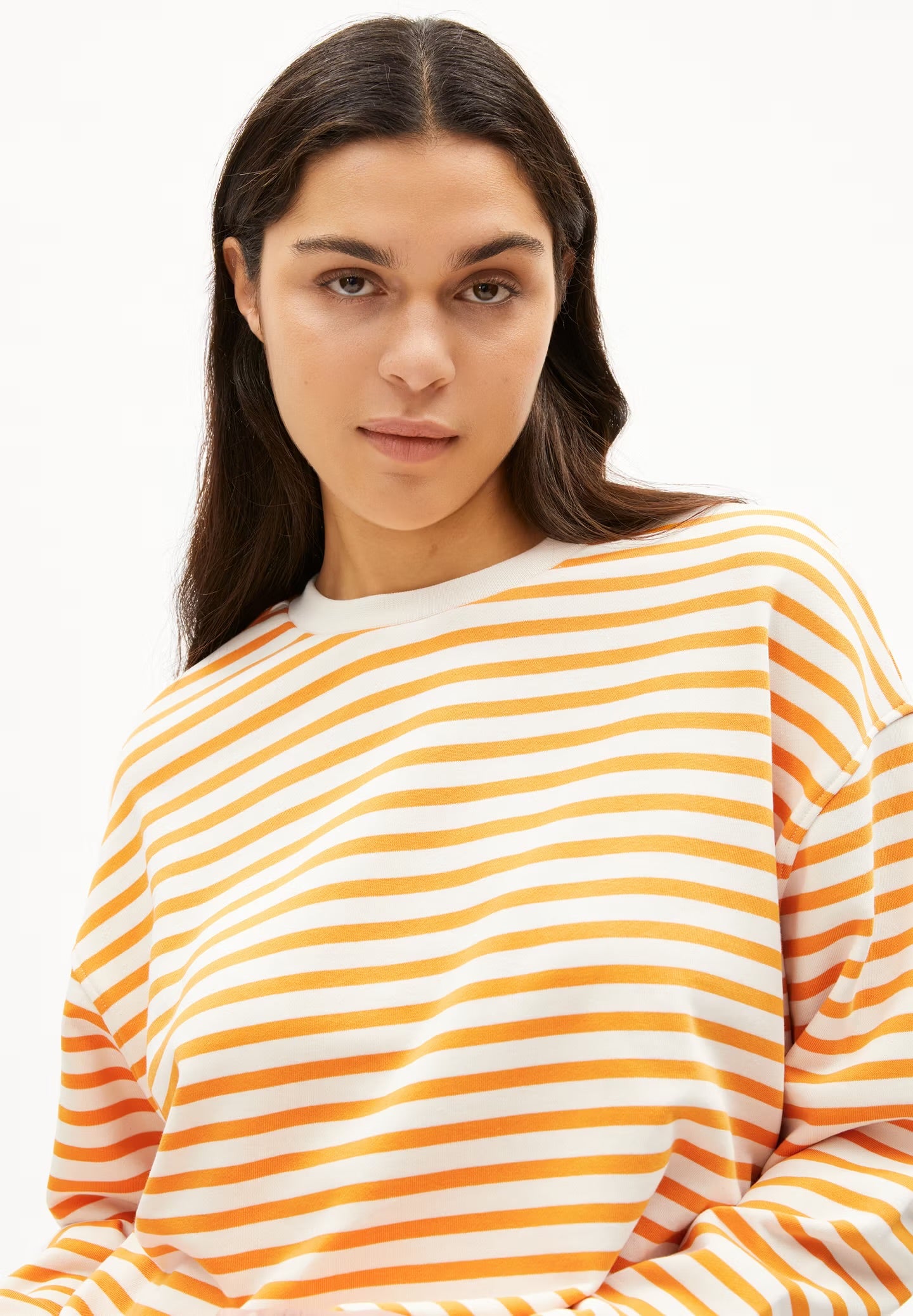 ArmedAngels - Frankaa Maarlen Stripe Sweatshirt in Undyed-Tangerine