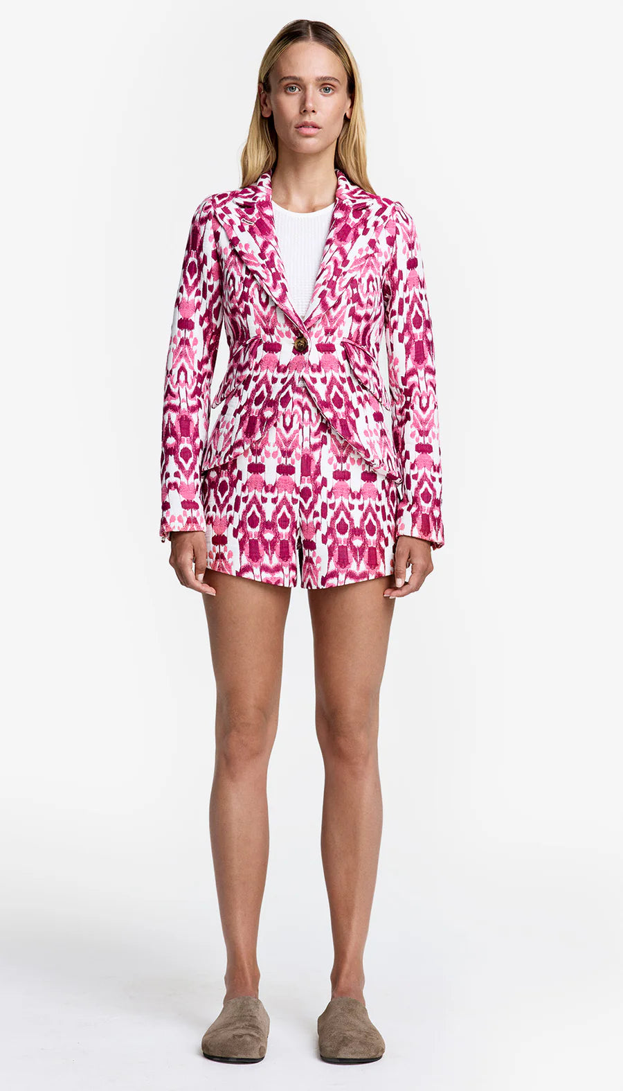 Smythe - One Button Blazer in Raspberry Jacquard