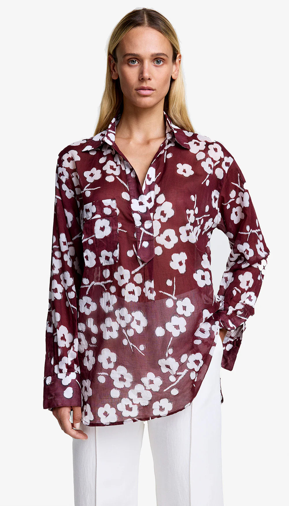 Smythe - Over the Head Pocket Shirt in Sangria