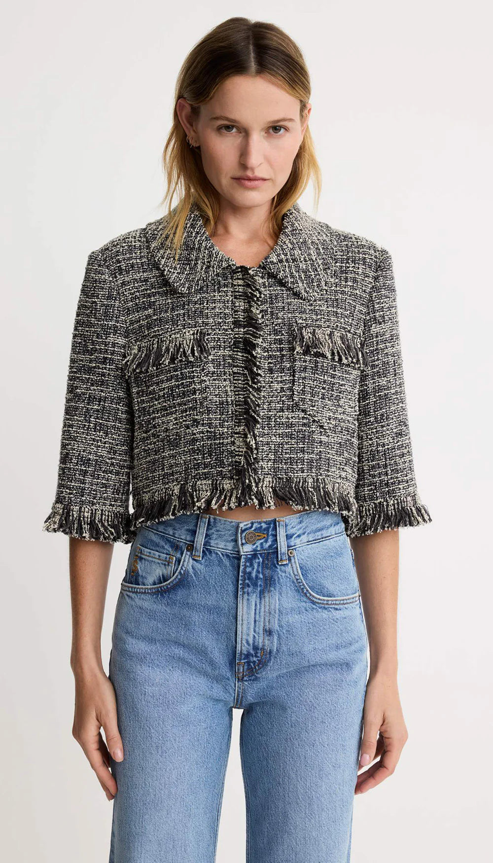 Smythe - Cropped Sleeve Mini Jacket in Pepper Tweed – Bernstein & Gold