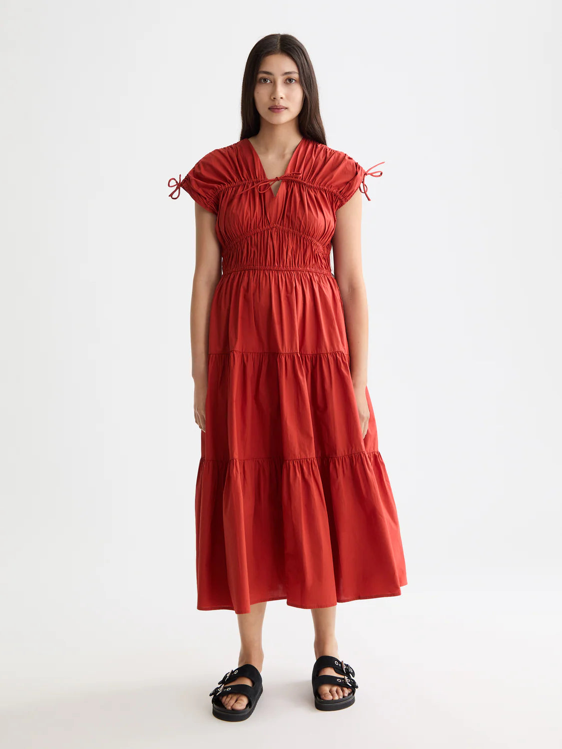 Scotch & Soda - Gathered Midi Dress in Ketchup