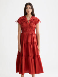 Scotch & Soda - Gathered Midi Dress in Ketchup