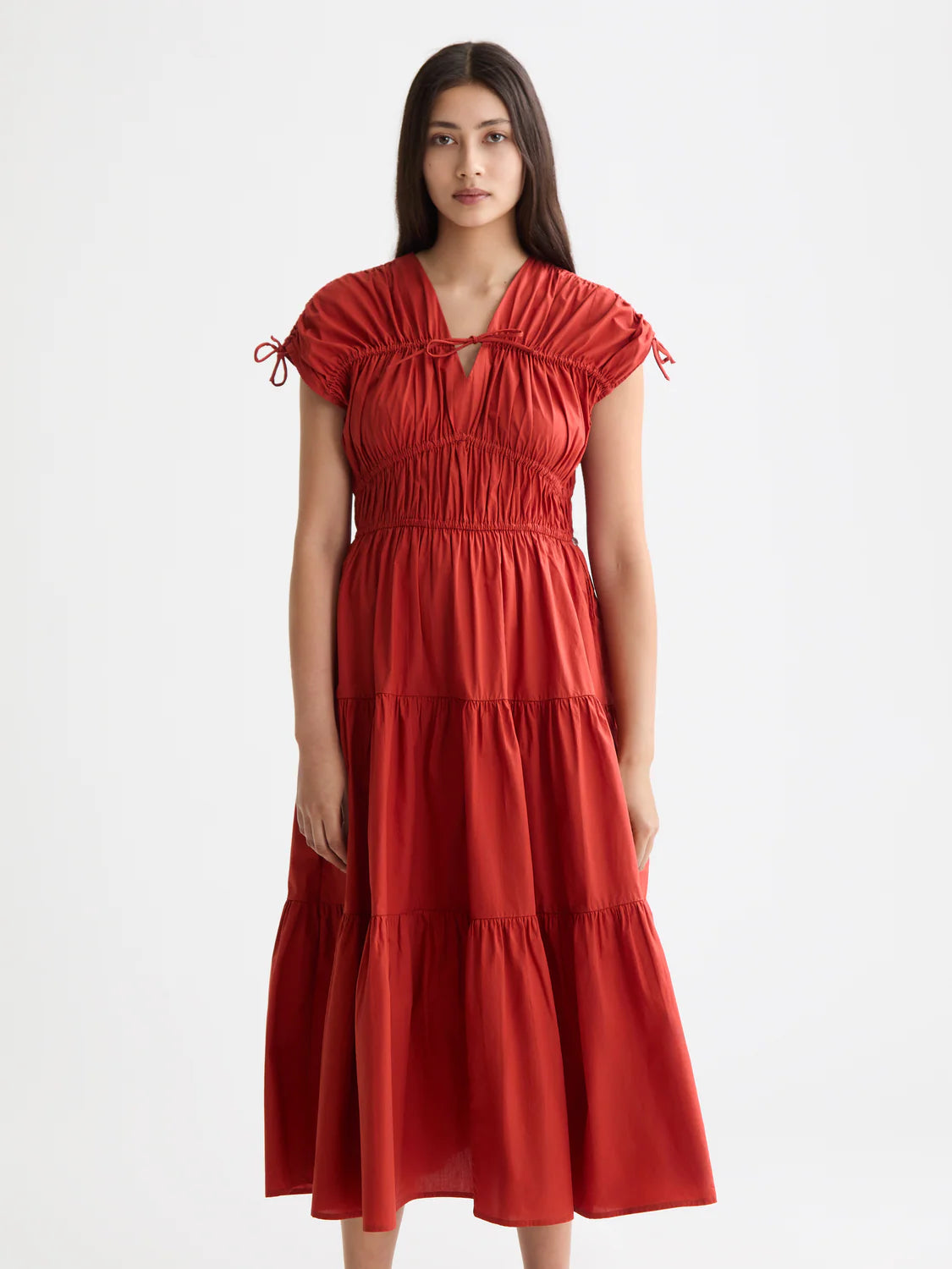 Scotch & Soda - Gathered Midi Dress in Ketchup