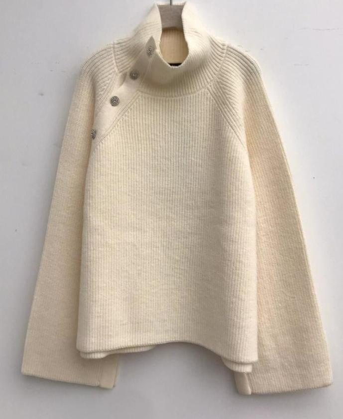 Lyla & Luxe - Zara - Mockneck Sweater with Jewel Buttons in Off White