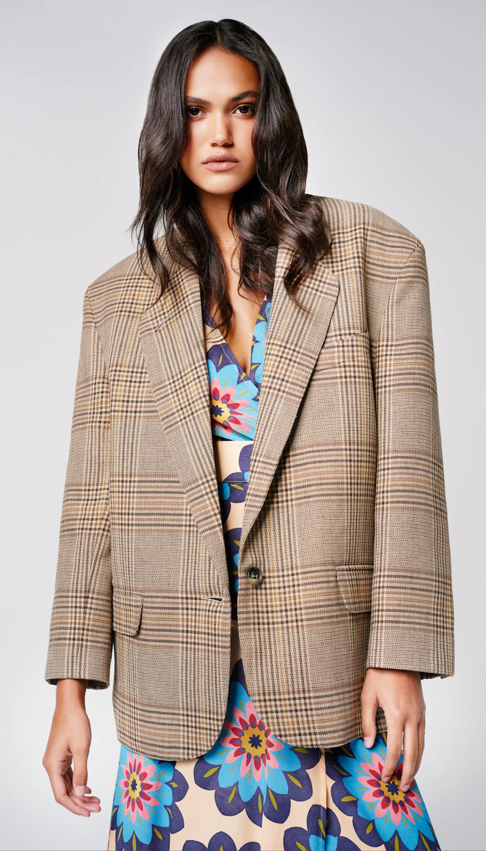 Smythe Massive One Button Blazer in Sand Glen Check