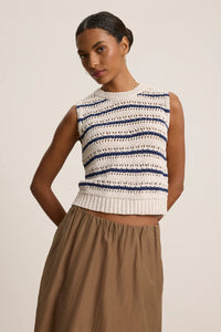 Velvet - Calista - Crochet Stitch Sweater in Chalk/Marine