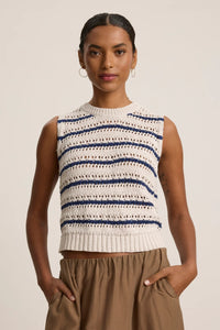 Velvet - Calista - Crochet Stitch Sweater in Chalk/Marine