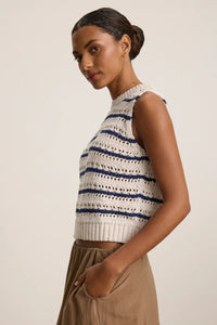 Velvet - Calista - Crochet Stitch Sweater in Chalk/Marine