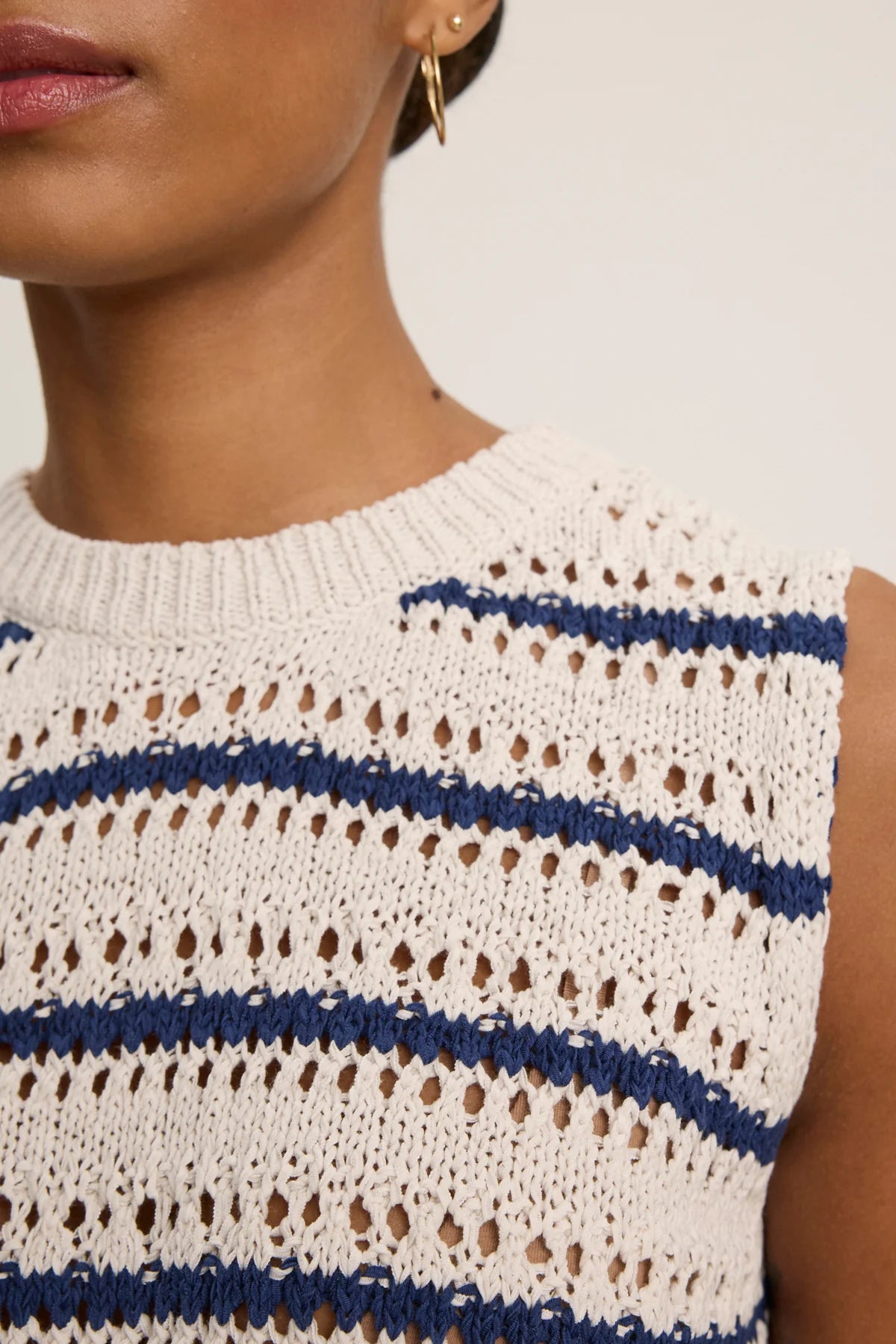 Velvet - Calista - Crochet Stitch Sweater in Chalk/Marine