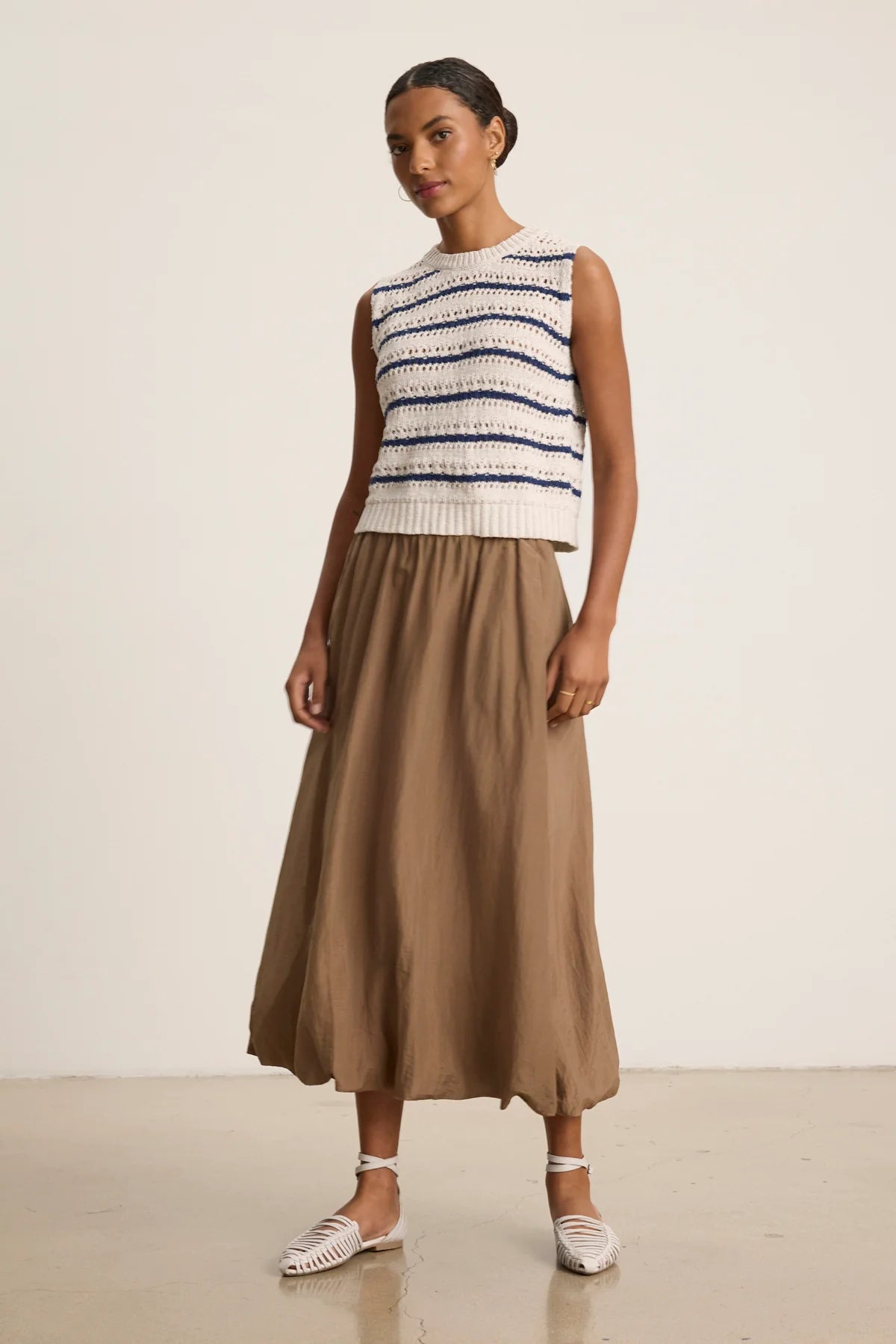 Velvet - Calista - Crochet Stitch Sweater in Chalk/Marine