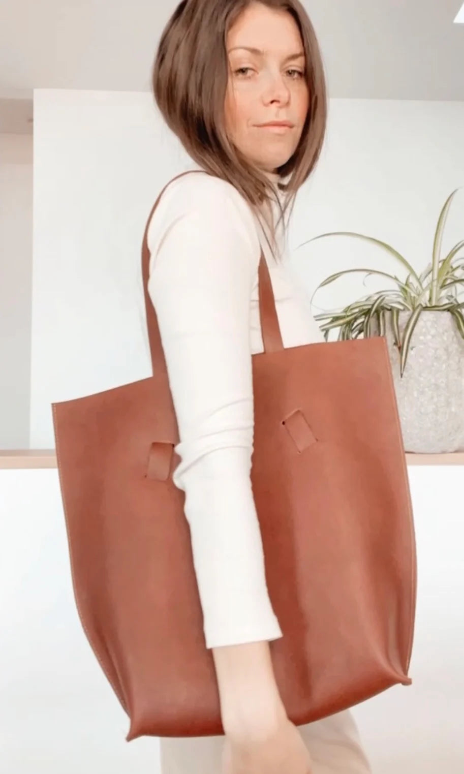 Market Canvas Leather Handbags Tall Tote