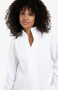 YAYA - Blouse with High V-neck Collar in Pure White