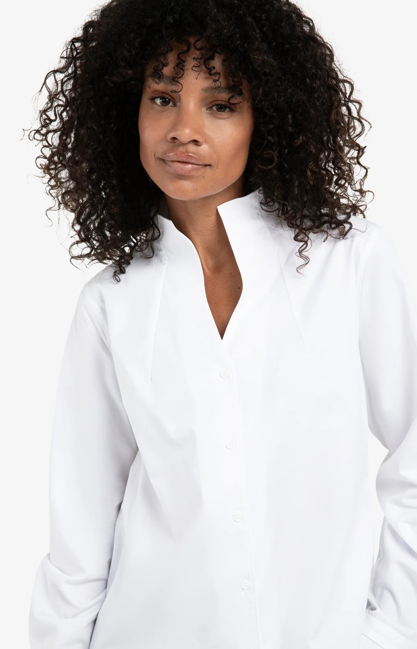 YAYA - Blouse with High V-neck Collar in Pure White