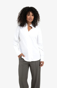 YAYA - Blouse with High V-neck Collar in Pure White