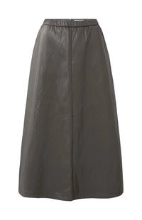 YAYA - Faux leather A-line midi skirt in Dark Taupe Grey je