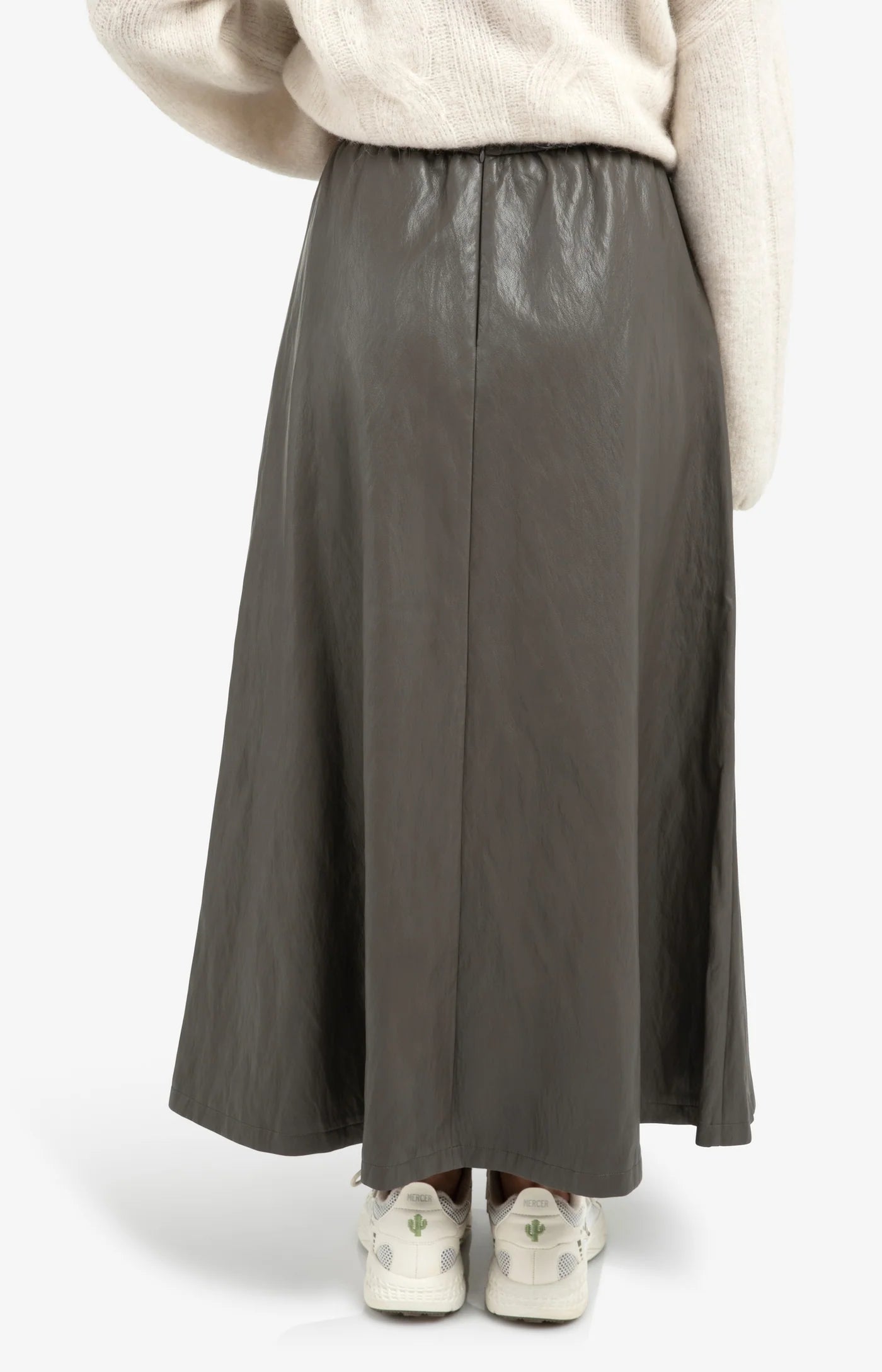 YAYA - Faux leather A-line midi skirt in Dark Taupe Grey je