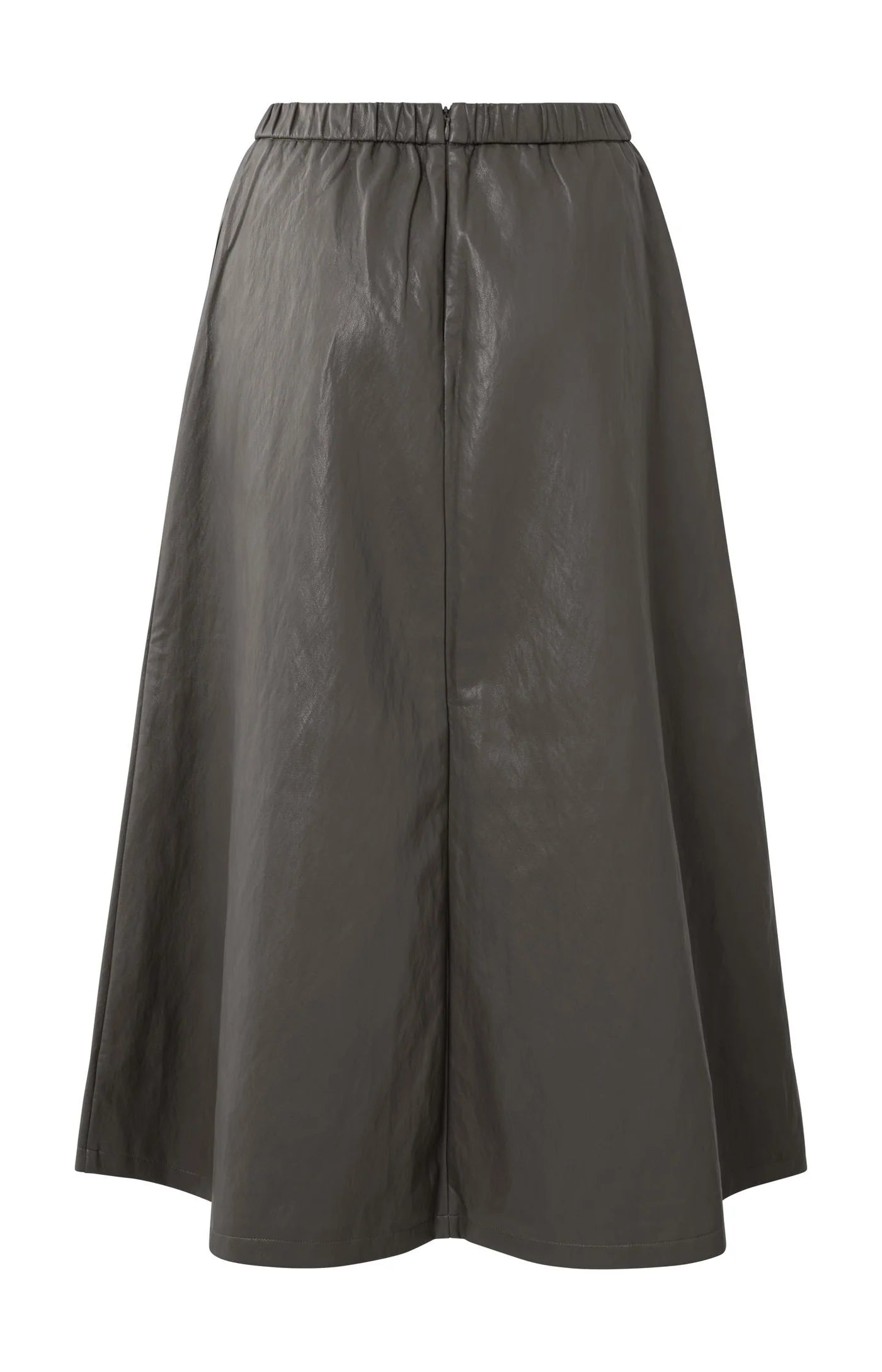 YAYA - Faux leather A-line midi skirt in Dark Taupe Grey je