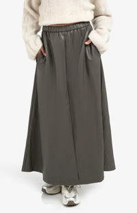 YAYA - Faux leather A-line midi skirt in Dark Taupe Grey je