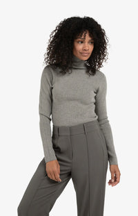 YAYA - Fitted Rib Turtleneck Sweater in Taupe Grey