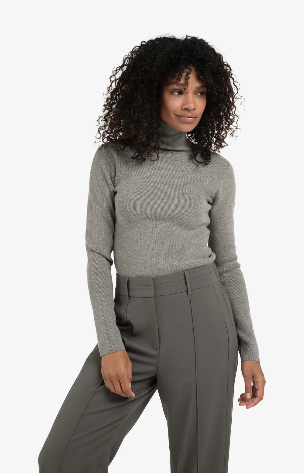 YAYA - Fitted Rib Turtleneck Sweater in Taupe Grey