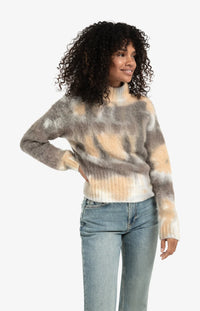 YAYA - High Neck Sweater in Dark Taupe Dessin