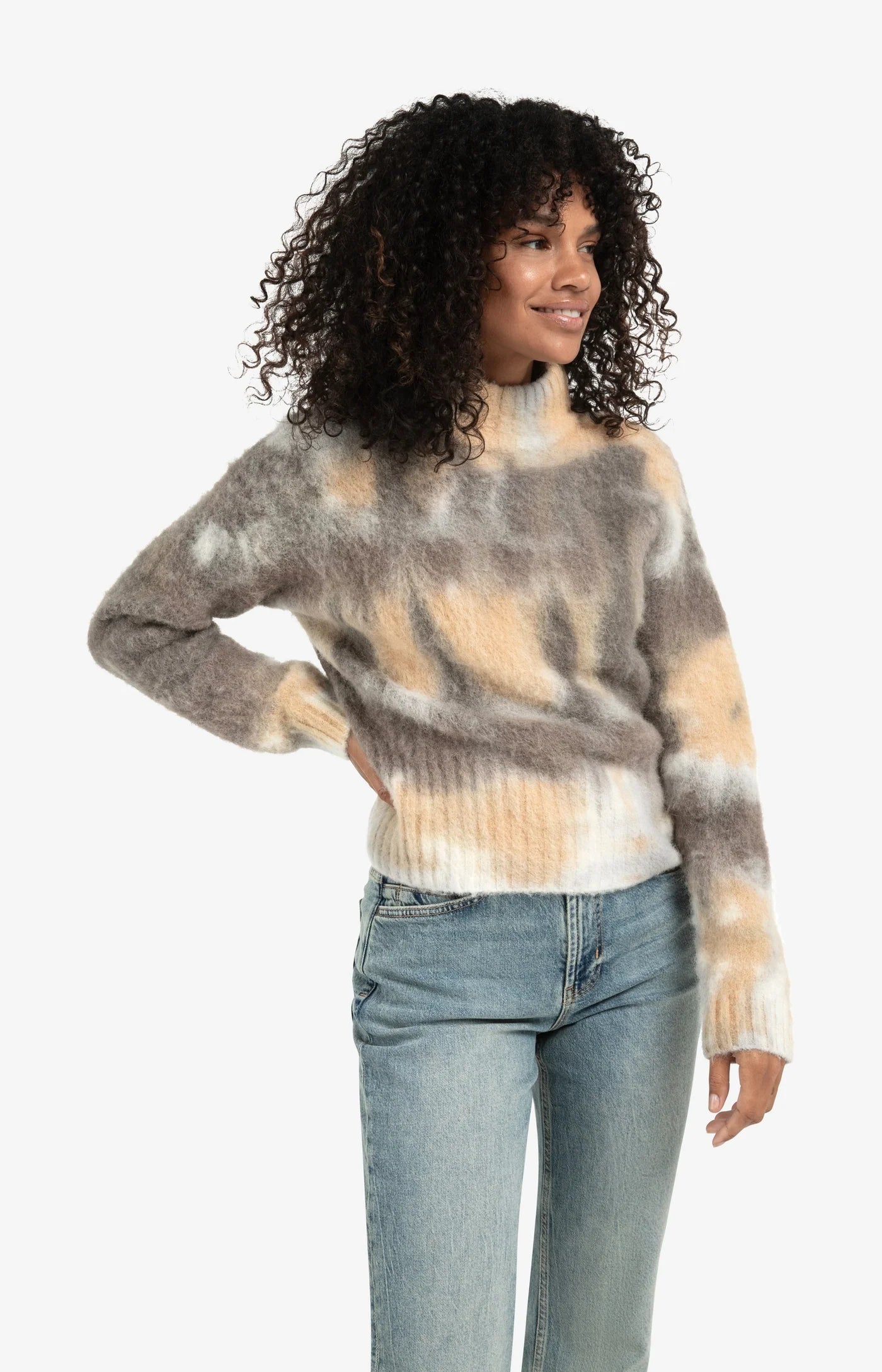 YAYA - High Neck Sweater in Dark Taupe Dessin
