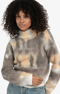 YAYA - High Neck Sweater in Dark Taupe Dessin