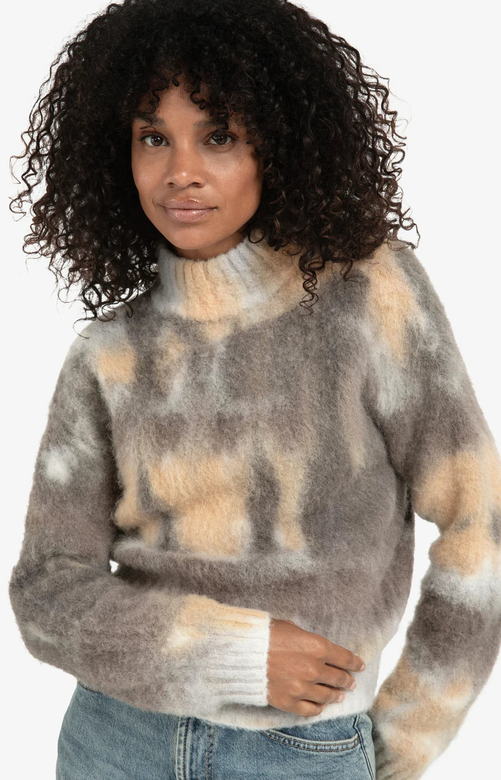 YAYA - High Neck Sweater in Dark Taupe Dessin