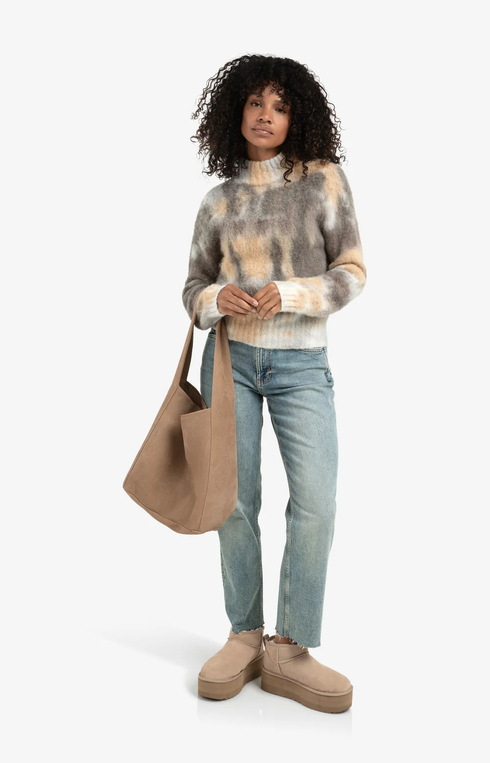 YAYA - High Neck Sweater in Dark Taupe Dessin