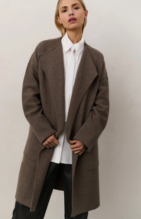 YAYA - Long Coatigan with Patch Pockets in Brown Melange