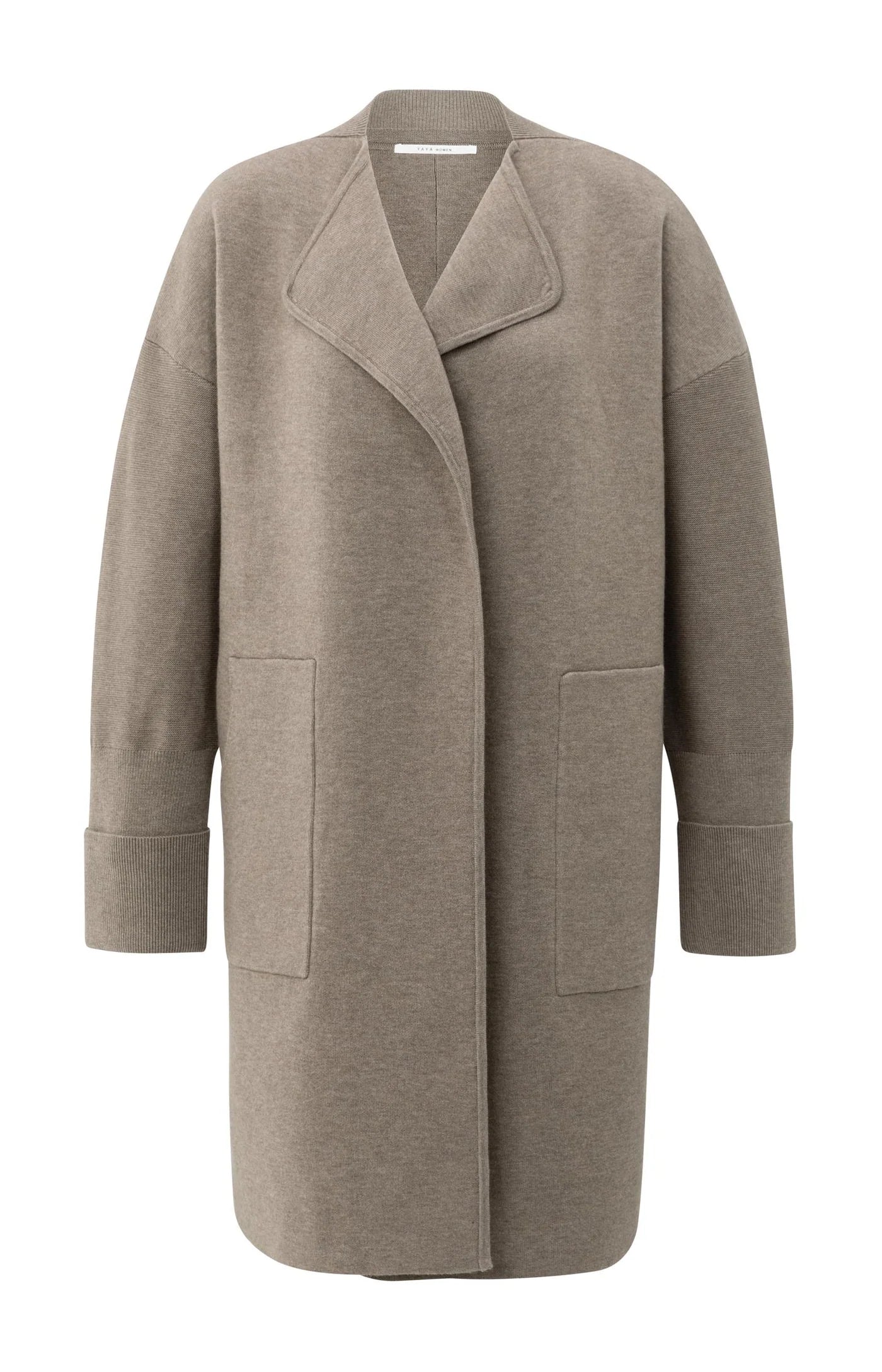 YAYA - Long Coatigan with Patch Pockets in Brown Melange