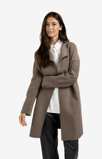 YAYA - Long Coatigan with Patch Pockets in Brown Melange