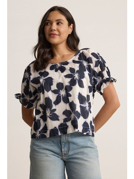 Velvet - Delilah - Printed Voile Top in Asul