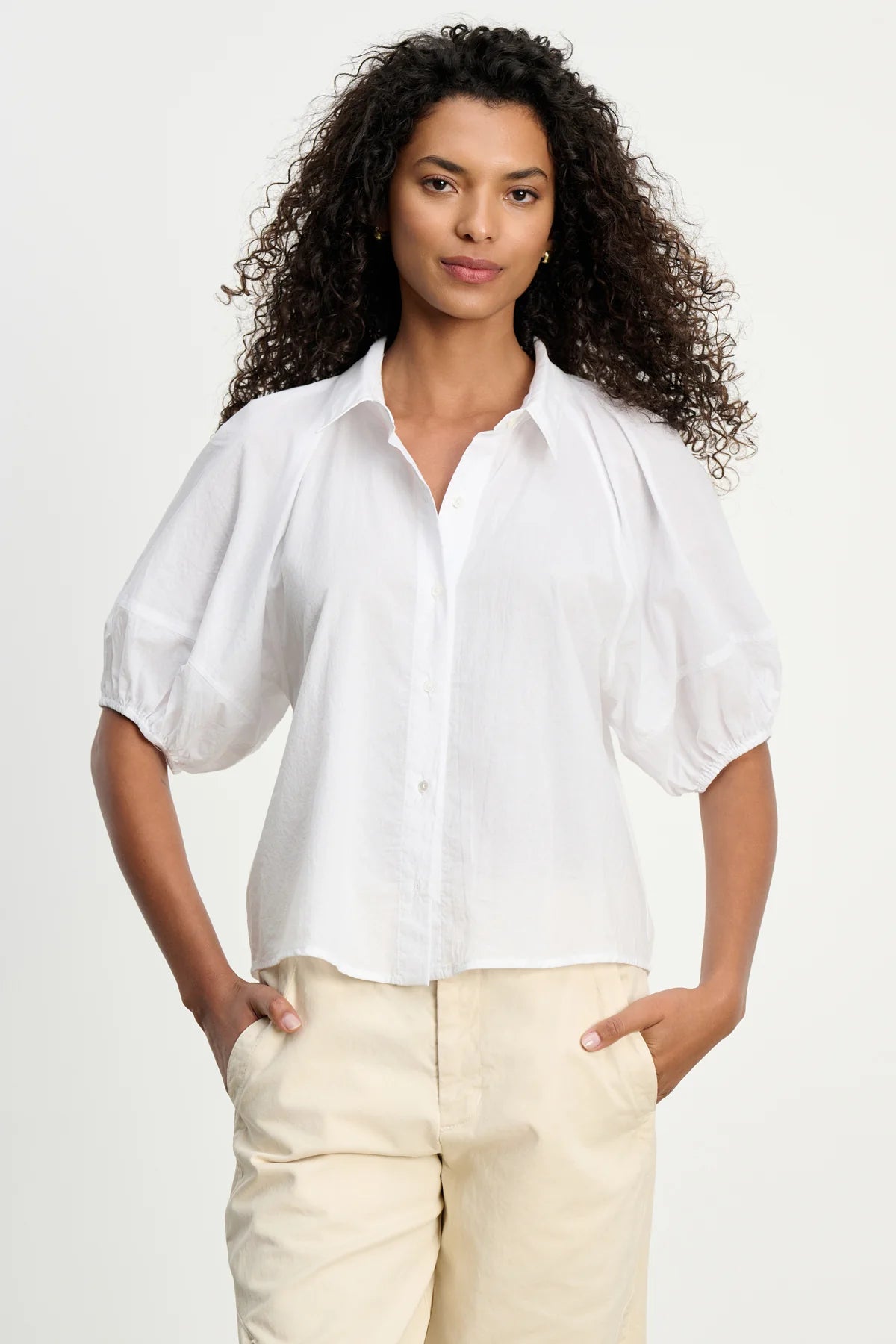 Velvet - Autumn Rib Poplin Top in White