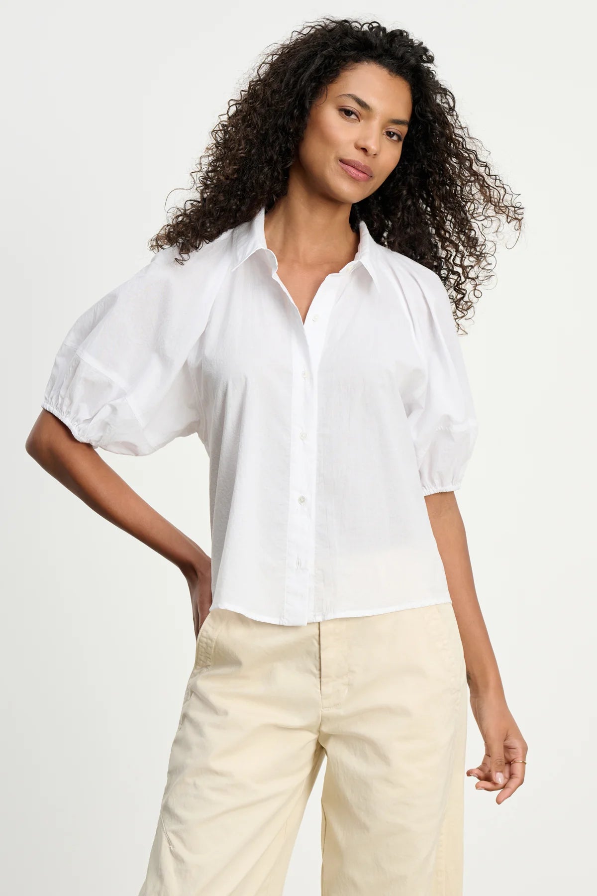Velvet - Autumn Rib Poplin Top in White