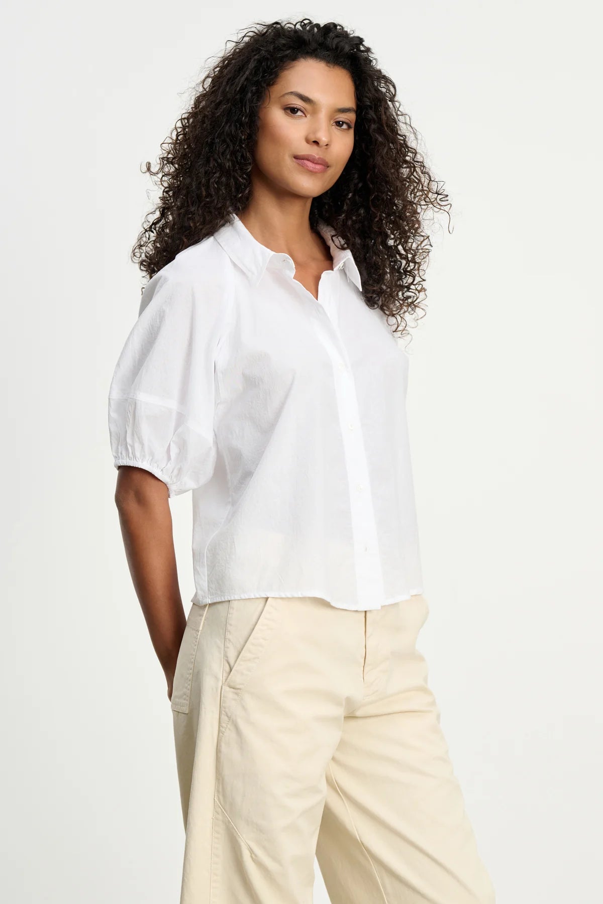 Velvet - Autumn Rib Poplin Top in White