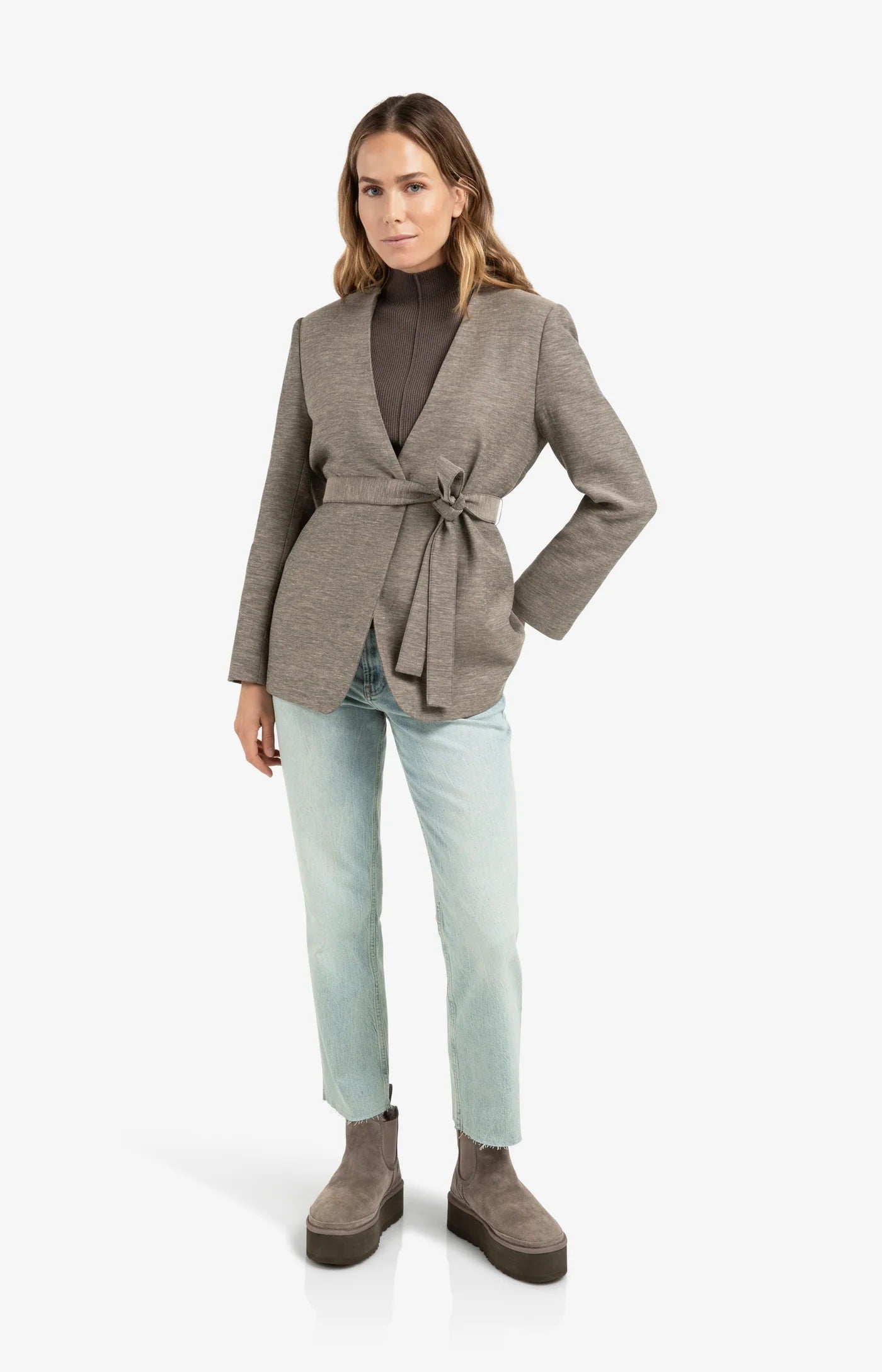 YAYA - Rib Fitted Top in Dark Taupe Grey